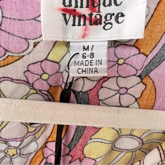 Unique Vintage Pink & Yellow Mod Floral Cecilia Blouse Size Medium NWT - Picture 8 of 11